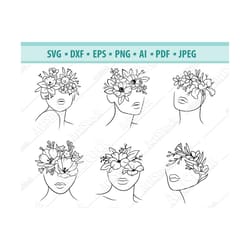 flowers svg, floral woman svg, woman with flower head svg, flower head svg, floral svg, floral line face svg, cricut, fe
