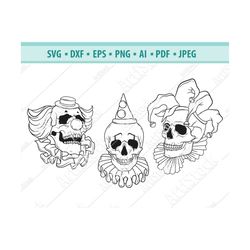 skeleton clown svg, scary clown svg, evil clown skull svg, circus svg, head horror svg, halloween logo svg, creepy svg,