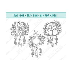 dreamcatcher svg, floral dreamcatcher svg, boho feather svg, silhouette, dreamcatcher clipart, tribal native svg, tree o
