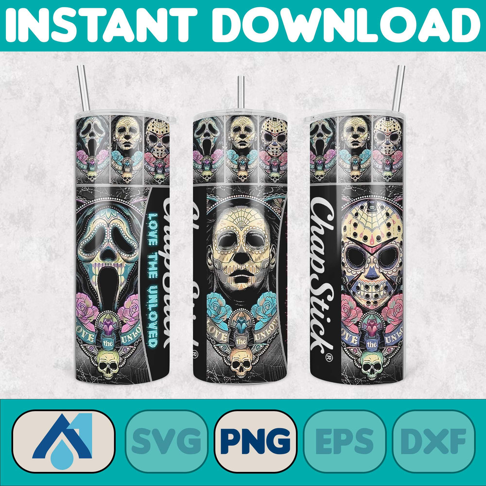 Horror Movies Characters Tumbler, Halloween Tumbler PNG, 20oz Skinny Tumbler, Scary Tumbler Wrap, Sublimation Designs (37).jpg