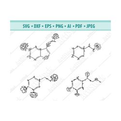chemical structure svg, floral serotonin svg, flower dopamine svg, science svg, molecular structure svg, mind health eps