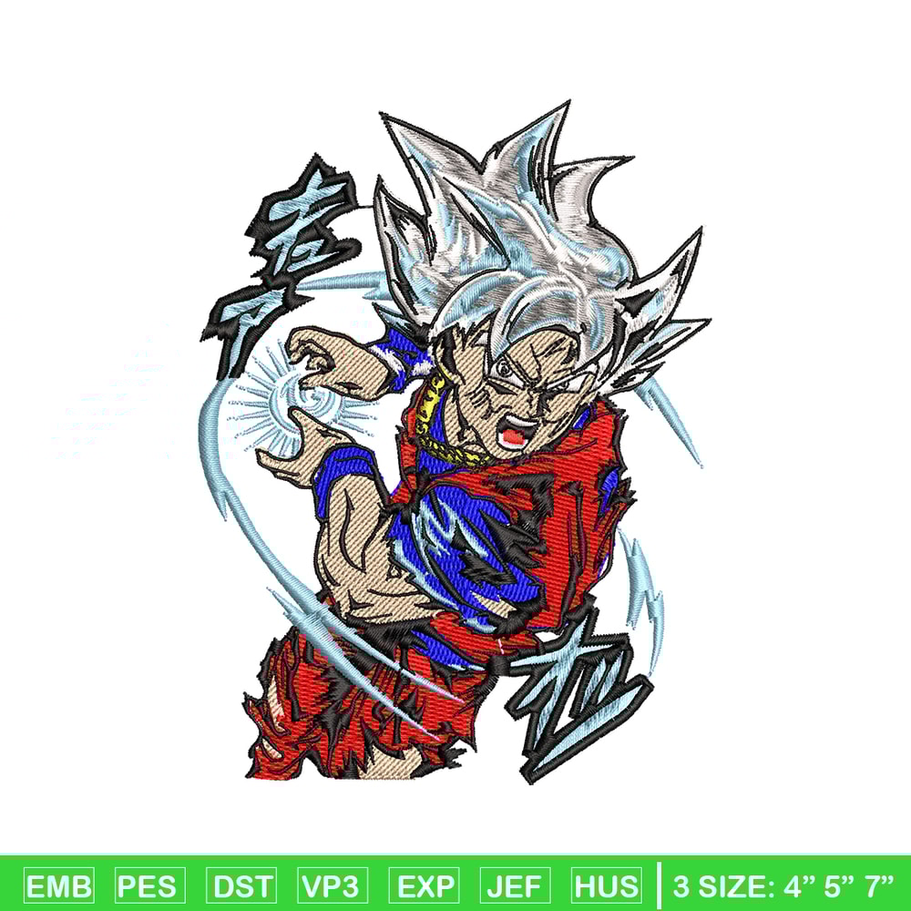 Songoku hair white embroidery design, Dragon ball embroidery, anime design, anime shirt, Digital download.jpg