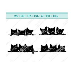 svg 3 cats peeking, silly kitty cut file, black cats svg, watching from the window, cute fun kittens decal, cricut silho