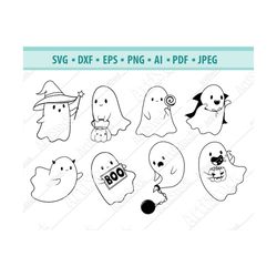 cute ghost svg, spooky ghost svg, ghost boo svg, halloween svg, pumpkin bucket svg, devil ghost svg, ghost witch hat svg