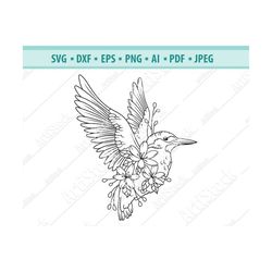 sparrow svg file, floral wreath svg, sparrow and flowers svg, flowers bird svg, bird cut file, birds clipart, vector, si