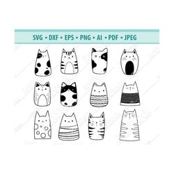 Cute Cats SVG bundle, Funny cat svg, Stylized cat Svg, Kittens Svg, File for cricut, Cat clipart, Portrait cats Png, Vec