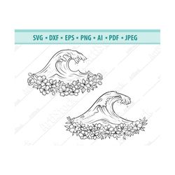 wave svg, wave with flowers svg, water wave svg, sea waves svg, ocean waves svg, waves clipart, summer svg, files for cr