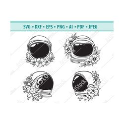 floral astronaut svg, astronaut svg, astronaut helmet png, flowers svg, space svg, space cut file, silhouette, universe