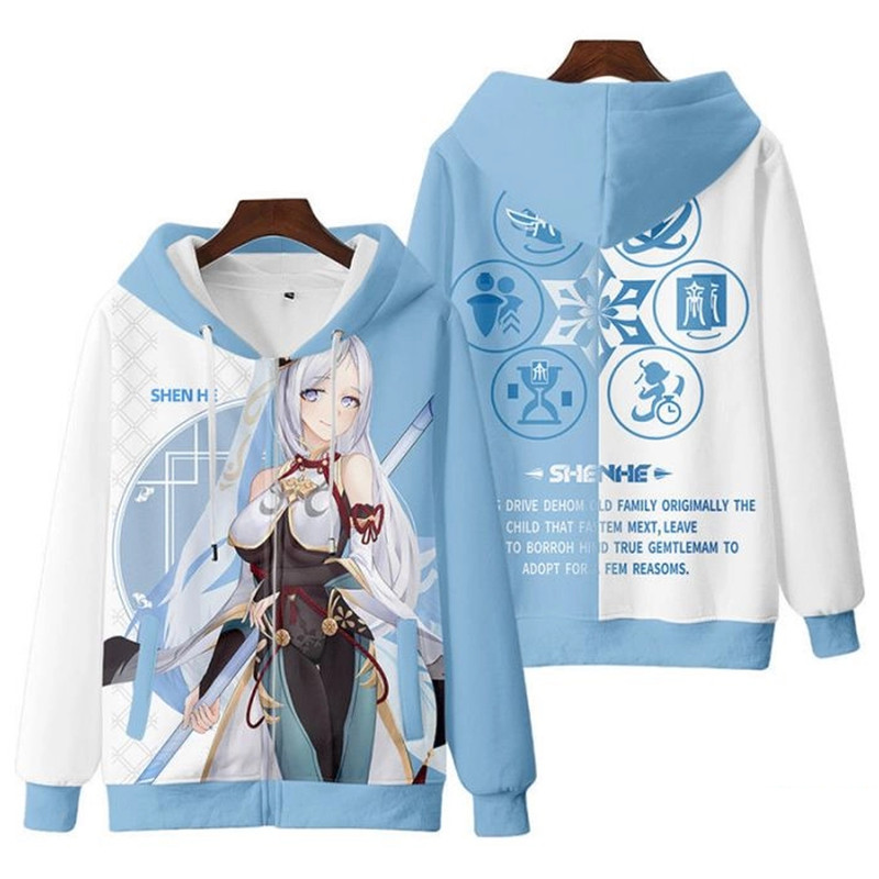 Shenhe Genshin Impact All Over Print 3D Hoodie Zip Hoodie, Shenhe Genshin Impact Hoodie 3D Zip Hoodie Fleece Hoodie