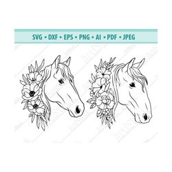 horse svg, horse with flowers svg, horse cut file, floral horse svg, animal head svg, horse face svg, horse lover svg, m