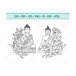 buddha svg, floral buddha svg, buddha cut file, buddha with flower svg, meditation svg, yoga svg, namaste svg, peaceful