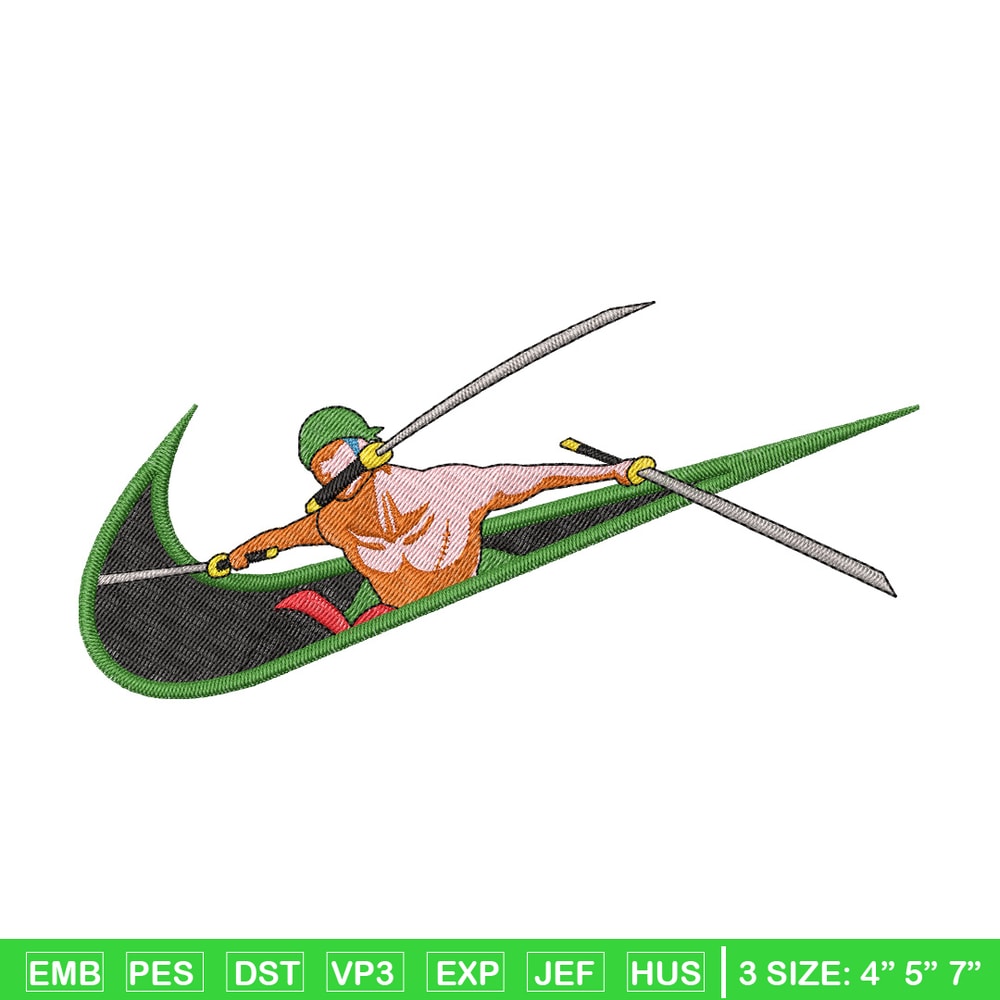 Zoro x nike embroidery design, One piece embroidery,Nike design, Embroidery shirt, Embroidery file, Digital download.jpg