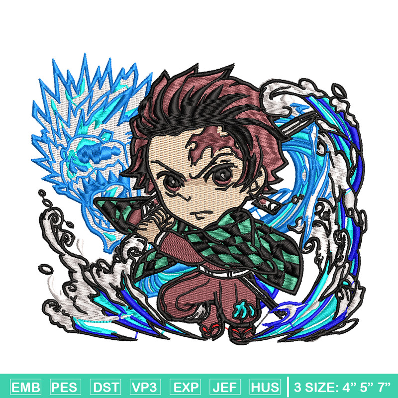 Tanjiro water breathing dragon chibi embroidery design, Kimetsu no Yaiba embroidery, anime design, Digital download.jpg