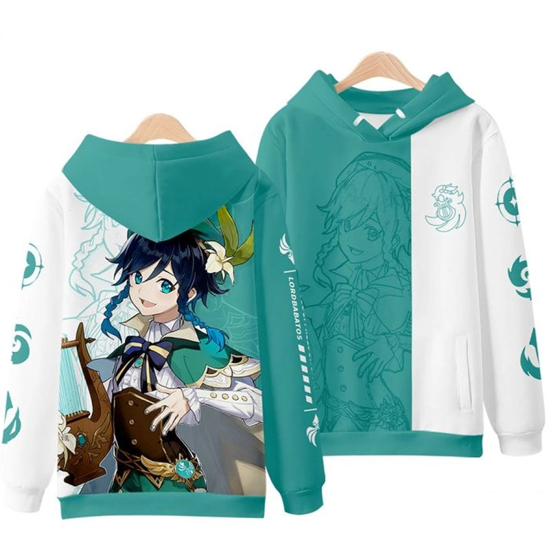 Venti Genshin Impact All Over Print 3D Hoodie Zip Hoodie, Venti Genshin Impact Hoodie 3D Zip Hoodie Fleece Hoodie