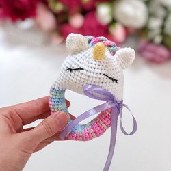 Crochet rattle, rattle unicorn, crochet ratte toy, baby toy, baby rattle toy, 6 month baby toy, crochet toy, unicorn