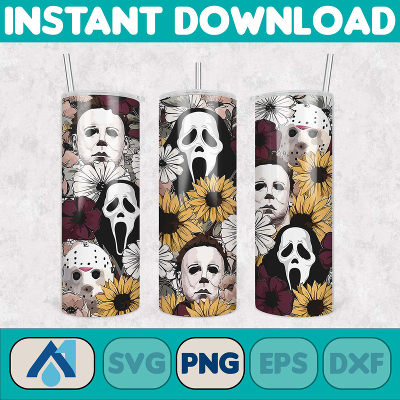 Horror Movies Characters Tumbler, Halloween Tumbler PNG, 20oz Skinny Tumbler, Scary Tumbler Wrap, Sublimation Designs (44).jpg