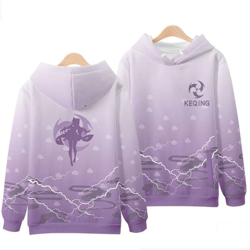 Keqing Genshin Impact All Over Print 3D Hoodie Zip Hoodie, Keqing Genshin Impact Hoodie 3D Zip Hoodie Fleece Hoodie