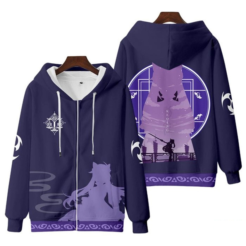 Keqing Genshin Impact All Over Print 3D Hoodie Zip Hoodie, Keqing Genshin Impact Hoodie 3D Zip Hoodie Fleece Hoodie