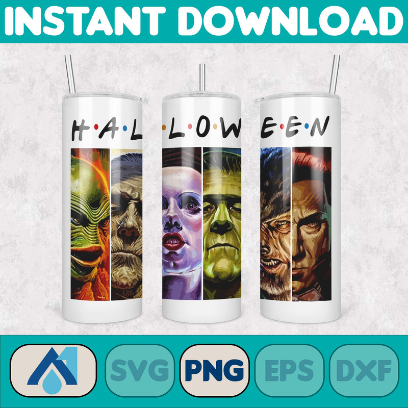 Horror Movies Characters Tumbler, Halloween Tumbler PNG, 20oz Skinny Tumbler, Scary Tumbler Wrap, Sublimation Designs (47).jpg
