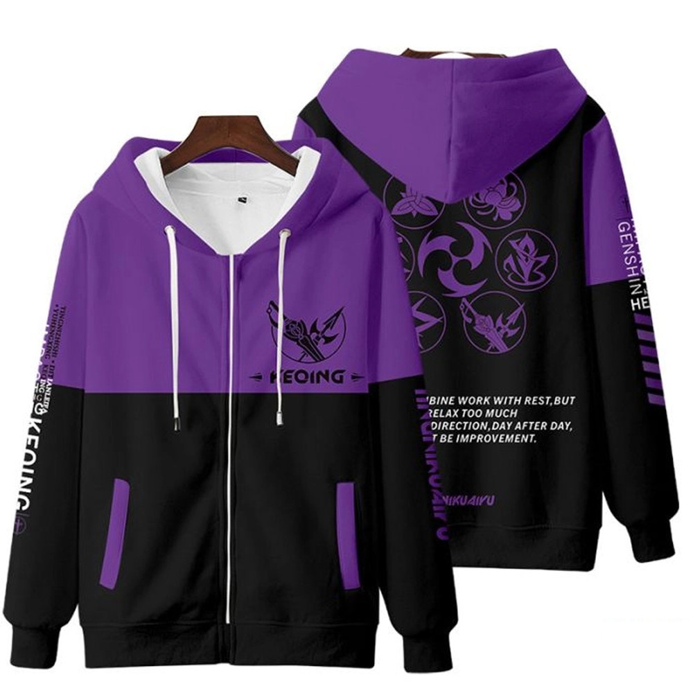 Keqing Genshin Impact All Over Print 3D Hoodie Zip Hoodie, Keqing Genshin Impact Hoodie 3D Zip Hoodie Fleece Hoodie