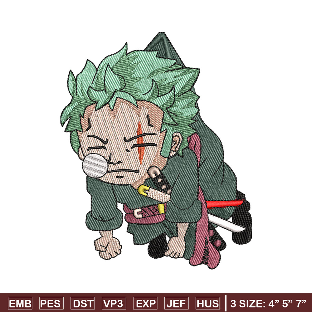 Zoro chibi embroidery design, one piece embroidery, Anime design, Embroidery file, Anime shirt, Digital download..jpg