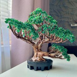 Unique Artisan Crafted Seed Beads Realistic Bonsai Tree Wire Sculpture