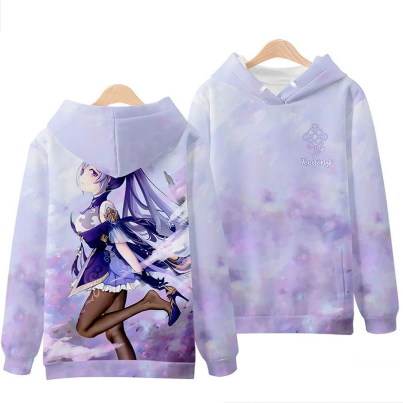 Keqing Genshin Impact All Over Print 3D Hoodie Zip Hoodie, Keqing Genshin Impact Hoodie 3D Zip Hoodie Fleece Hoodie