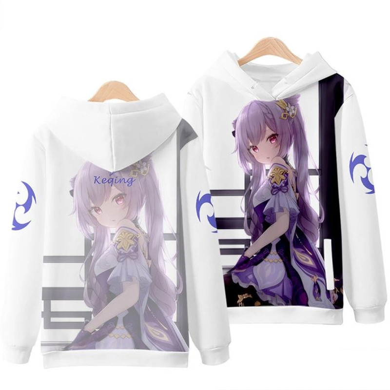 Keqing Genshin Impact All Over Print 3D Hoodie Zip Hoodie, Keqing Genshin Impact Hoodie 3D Zip Hoodie Fleece Hoodie