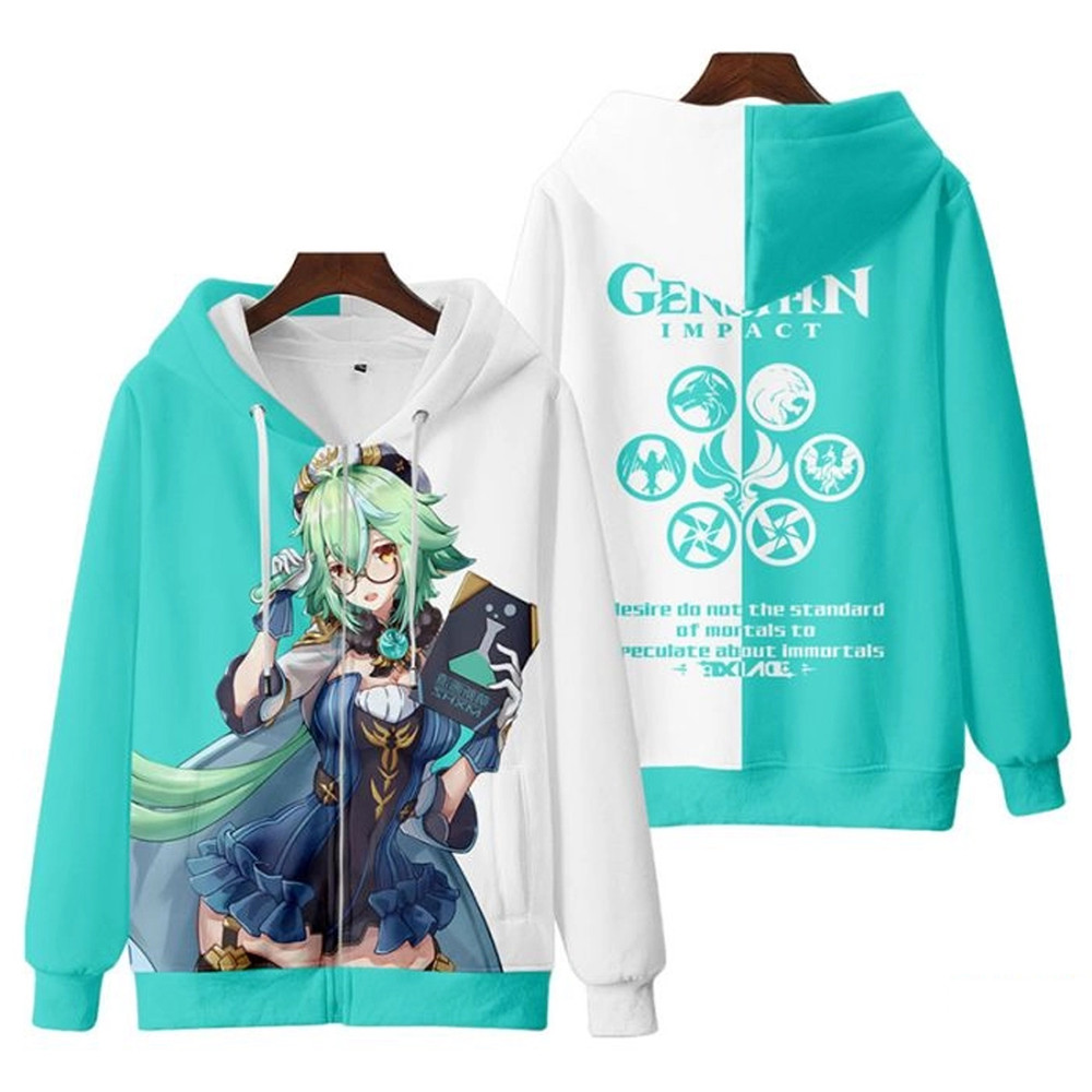 Sucrose Genshin Impact All Over Print 3D Hoodie Zip Hoodie, Sucrose Genshin Impact Hoodie 3D Zip Hoodie Fleece Hoodie