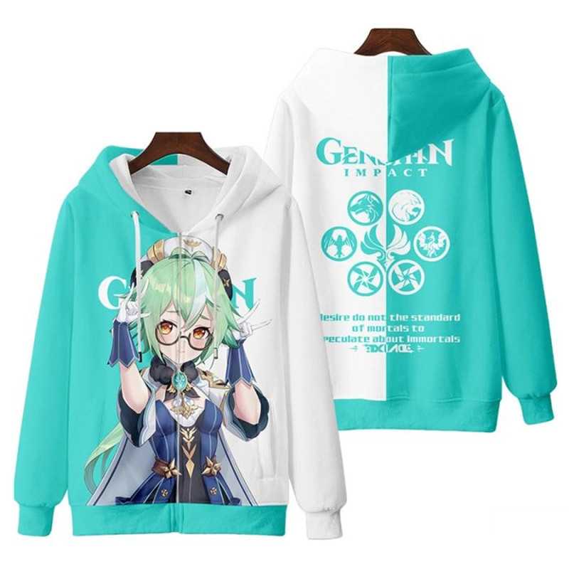 Sucrose Genshin Impact All Over Print 3D Hoodie Zip Hoodie, Sucrose Genshin Impact Hoodie 3D Zip Hoodie Fleece Hoodie