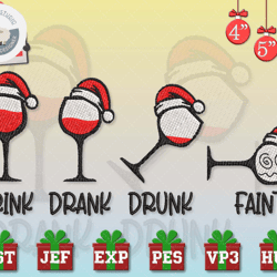 drink drank drunk faint, wine glass embroidery, christmas embroidery designs, santa claus embroidery, red wine embroidery