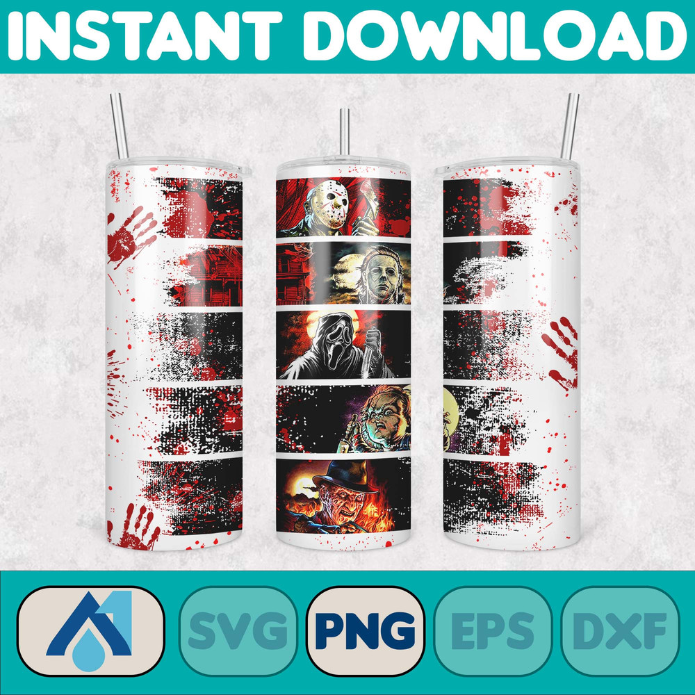 Horror Movies Characters Tumbler, Halloween Tumbler PNG, 20oz Skinny Tumbler, Scary Tumbler Wrap, Sublimation Designs (50).jpg