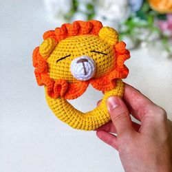 Crochet rattle, rattle lion, crochet ratte toy, baby toy, baby rattle toy, 6 month baby toy, crochet toy, lion toy
