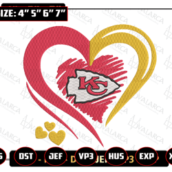 NFL Kansas City Chiefs Heart Embroidery Design, NFL Football Logo Embroidery Design, Famous Football Team Embroidery Design, Football Embroidery Design, Pes, Dst, Jef, Files