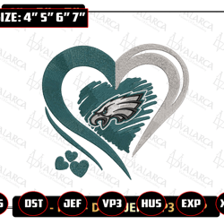 NFL Philadelphia Eagles Heart Embroidery Design, NFL Football Logo Embroidery Design, Famous Football Team Embroidery Design, Football Embroidery Design, Pes, Dst, Jef, Files