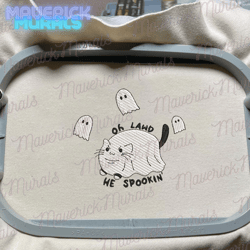 Cute Spooky Cat Embroidery Machine Design, Oh Lawd He Spookin Embroidery File, Spooky Vibes Embroidery Machine Design