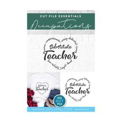 substitute teacher svg, sub teacher svg, sub svg, school svg, heart shape, teacher word art, high school, elementary, mi
