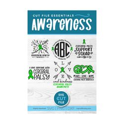 cerebral palsy svg bundle, cerebral palsy awareness, cerebral palsy, i love someone with, monogram, green ribbon, peace