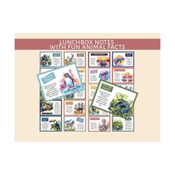 kids lunch box note card printables, animal fun facts printable, printable lunchbox notes, printable kids cards, 22 note