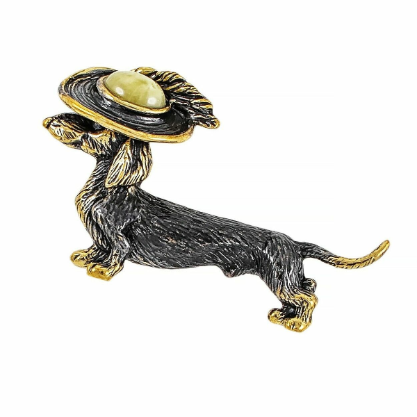 Dachshund brooch small dog idea gift for animal lover dogs jewelry Gold metal brass with amber brooch girlfriend friend 2.jpg