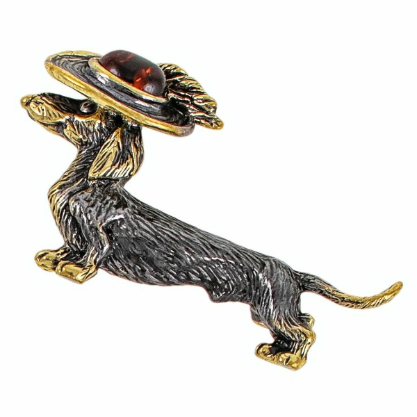 Dachshund brooch small dog idea gift for animal lover dogs jewelry Gold metal brass with amber brooch girlfriend friend.jpg