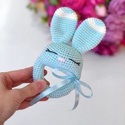 Crochet rattle, rattle bunny blue , crochet ratte toy, baby toy, baby rattle toy, 6 month baby toy, crochet toy