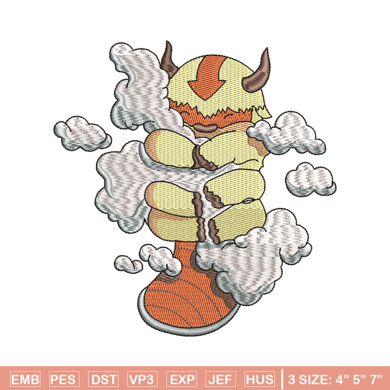 Appa With Clouds embroidery design, Avatar cartoon embroidery, cartoon design, cartoon shirt, Digital download.jpg