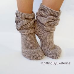 Knit Slippers Women Cable Knit Socks Knitted Slippers Boots Wool Socks  Bed Socks Indoor Shoes Travel Slipppers