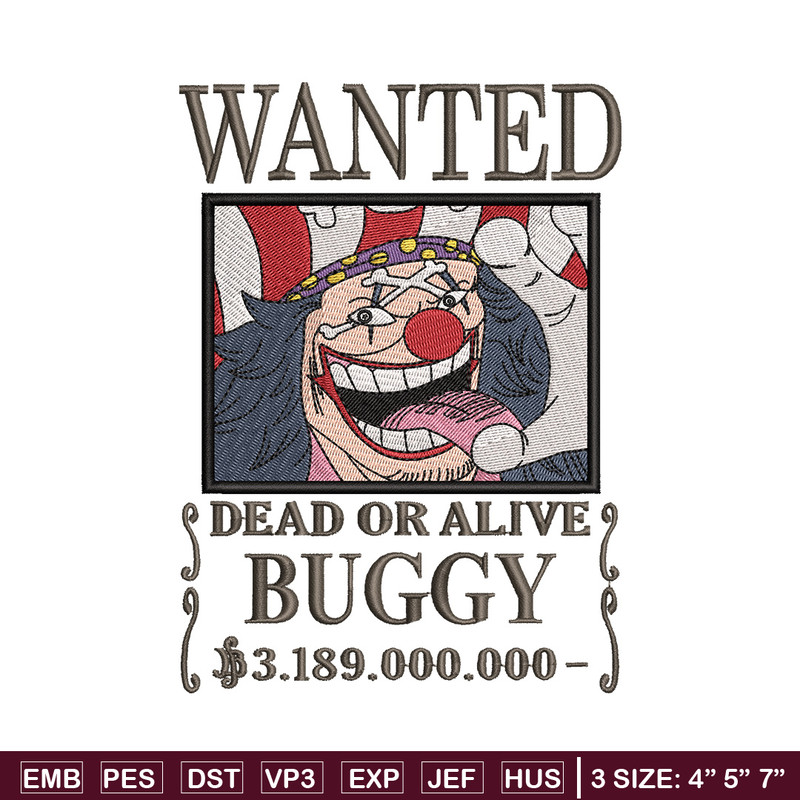Bounty buggy embroidery design, One piece embroidery, Anime design, Embroidery shirt, Embroidery file,Digital download.jpg