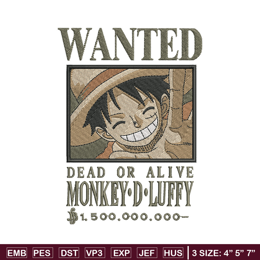 Bounty Luffy embroidery design, One piece embroidery, Anime design, Embroidery shirt, Embroidery file,Digital download.zip.jpg
