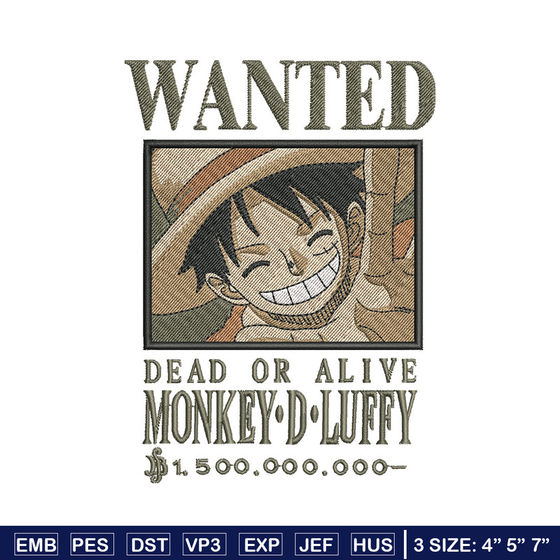 Bounty Luffy embroidery design, One piece embroidery, Anime design, Embroidery shirt, Embroidery file,Digital download.zip.jpg