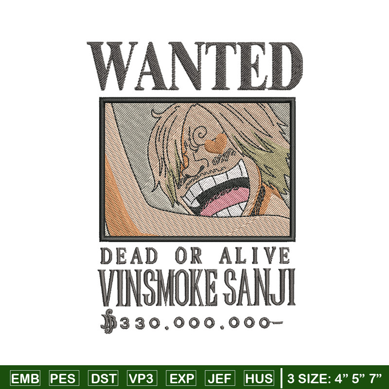 Bounty sanji embroidery design, One piece embroidery, Anime design, Embroidery shirt, Embroidery file,Digital download.zip.jpg