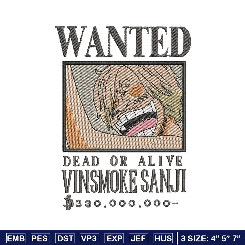 Bounty sanji embroidery design, One piece embroidery, Anime design, Embroidery shirt, Embroidery file,Digital download.zip.jpg