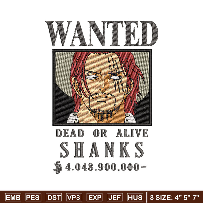 Bounty shanks embroidery design, One piece embroidery, Anime design, Embroidery shirt, Embroidery file,Digital download.zip.jpg